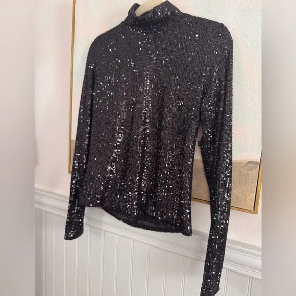 RONNY KOBO Black Sequin Tivia Top Mock Neck Turtleneck Size M - Picture 4 of 7